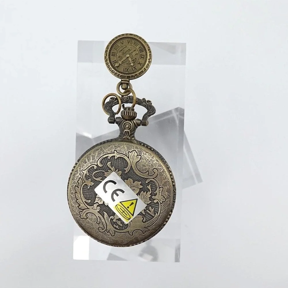 Steampunk Pocket Watch Fob Bronze Tone Clock Face Charm NEW Battery
